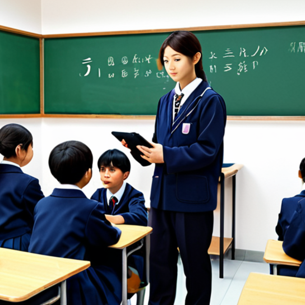 TESOL 강사가 사용하는 최신 기술 - Interactive Digital Classroom**
"A modern Japanese classroom, students attentively using tablets wi...