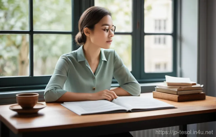 TESOL 강사로서의 가치 있는 경험 - **Prompt:** A discerning female English teacher in her early thirties, dressed in a tasteful, contem...