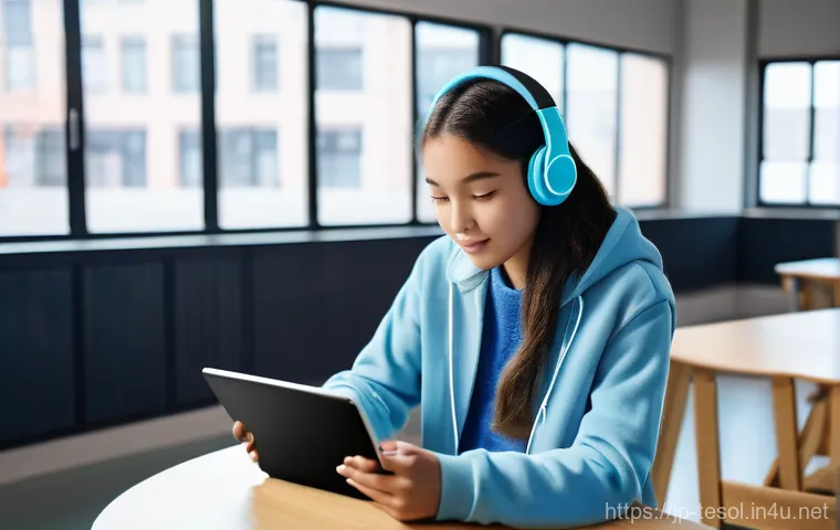 TESOL 강의 자료 제작법 - **Prompt 1: AI-Powered Personalized Learning Experience**
    A bright and modern study space where ...