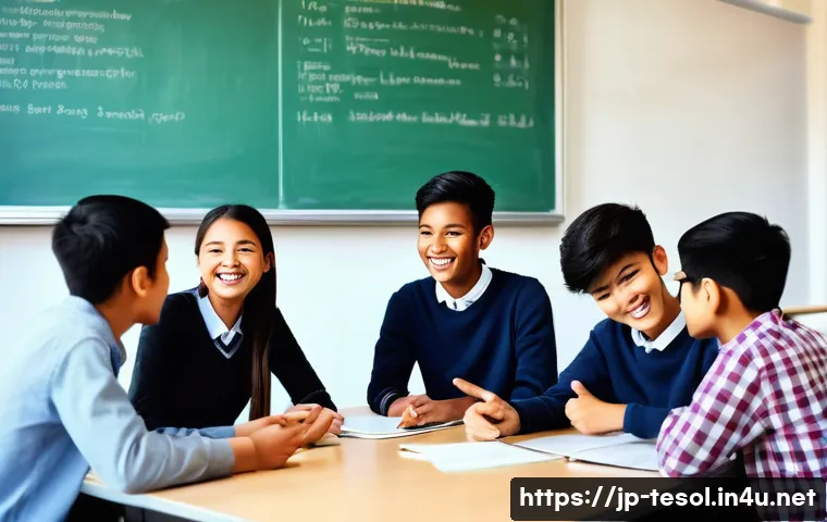TESOL 자격증을 위한 필수 어휘 - **Prompt: "A vibrant, modern language classroom filled with students from diverse cultural backgroun...