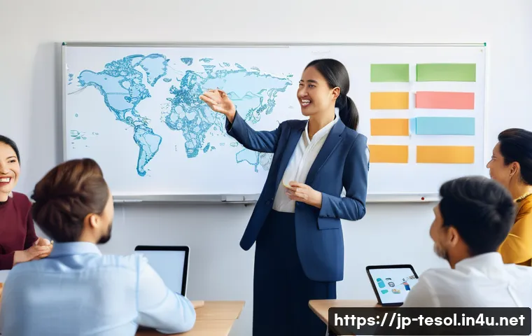 TESOL 자격증과 관련된 기타 자격증 - **Prompt:** A dynamic and inclusive adult ESL classroom scene. A diverse group of adult learners, ra...