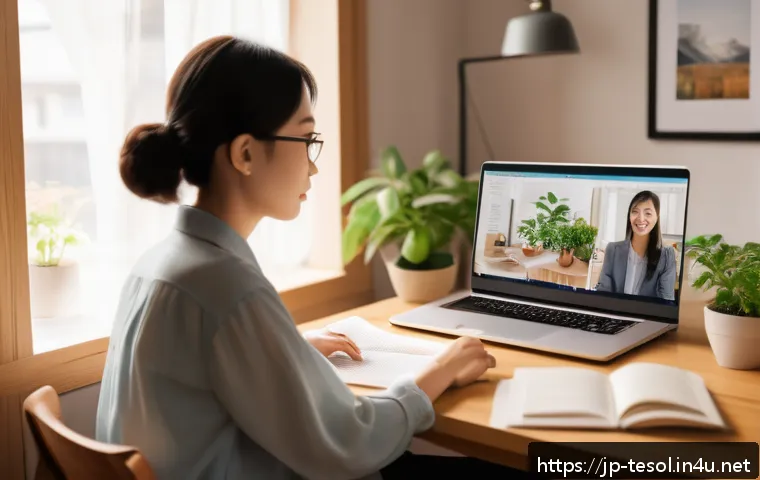 TESOL 자격증으로 가능한 다양한 기회 - A modern online English teacher conducting a virtual TESOL lesson with diverse students visible on a...