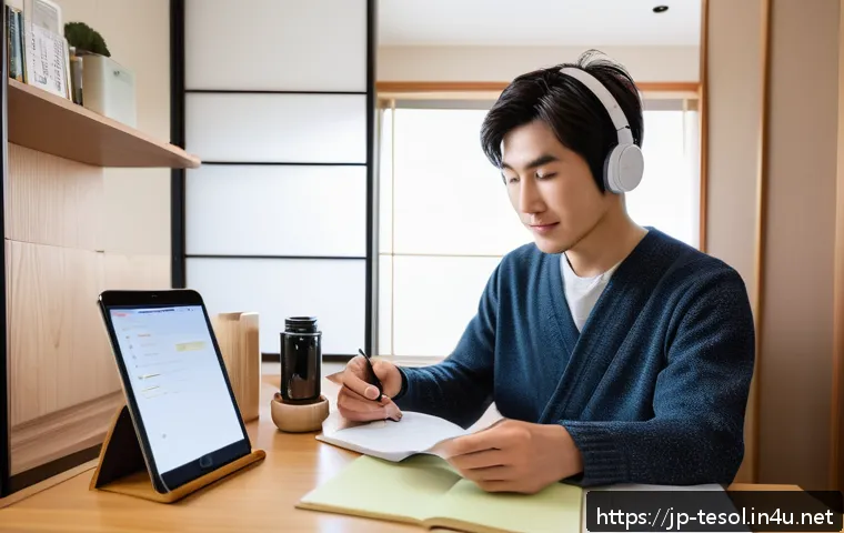 TESOL 강사가 추천하는 유용한 팁 - A modern Japanese bedroom scene in the morning light, featuring a young adult casually getting ready...