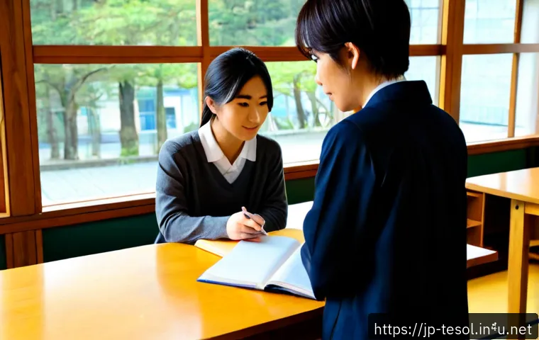 TESOL 관련 논문 작성 주제 - Photorealistic university research scene in Japan, a graduate student and an experienced English tea...